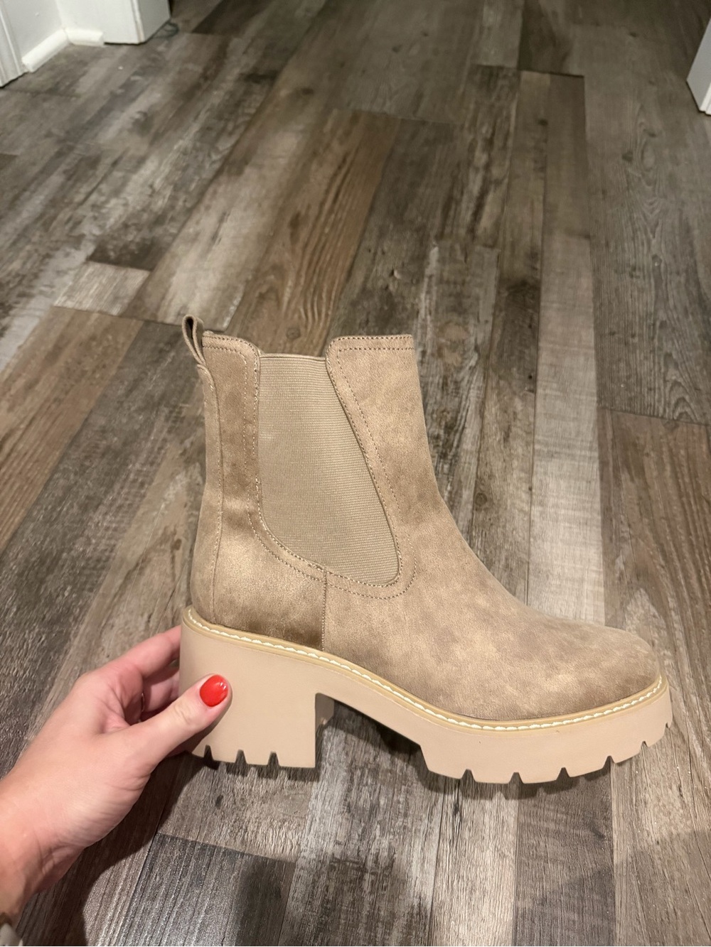 Dolce Vita Taupe Suede Chelsea Platform Bootie